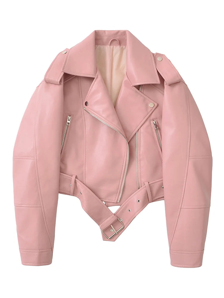 Veste en Cuir Ceinturée Femme – Style Rétro Moto Vintage