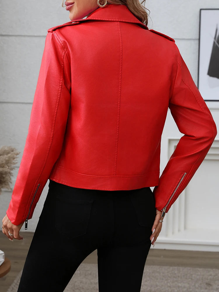 Veste en Cuir Rouge Femme – Style Rétro Moto Vintage