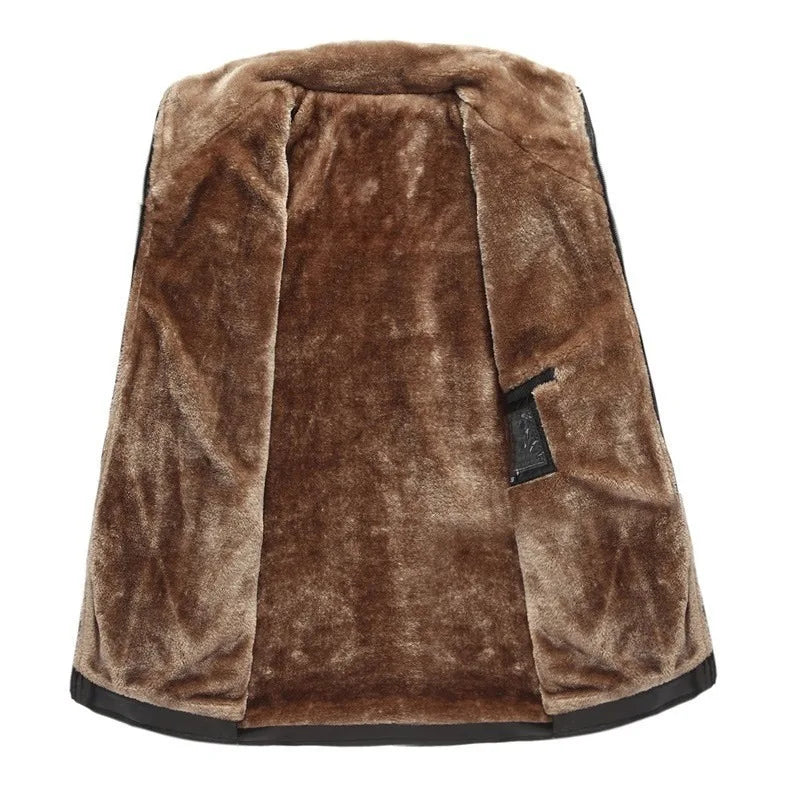 Blouson en Cuir Homme Hiver – Col Fourrure et Doublure Polaire