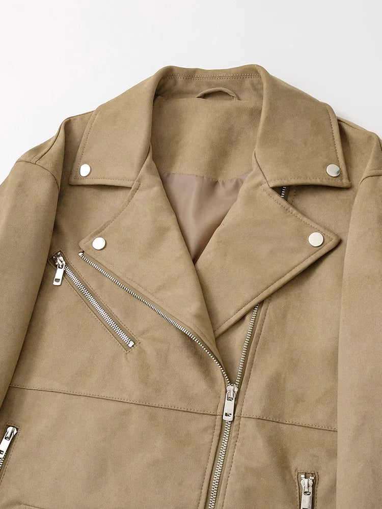 Veste Vintage en Similicuir à Fermeture Éclair pour Femme