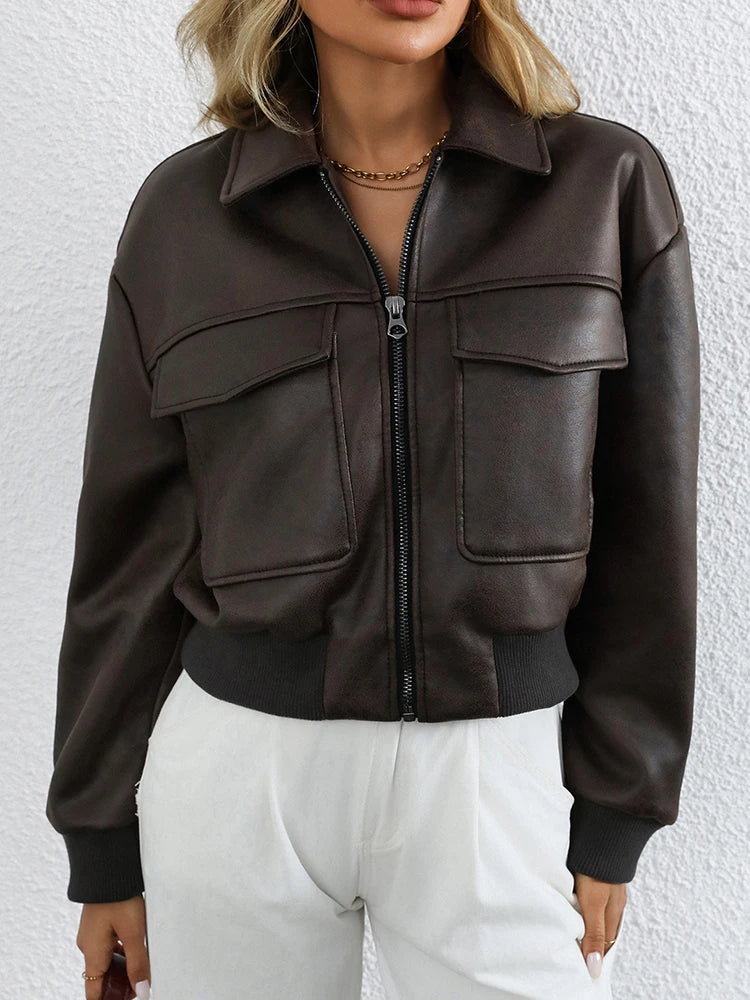 Veste en Cuir Vintage Zippée Femme – Streetwear Chic
