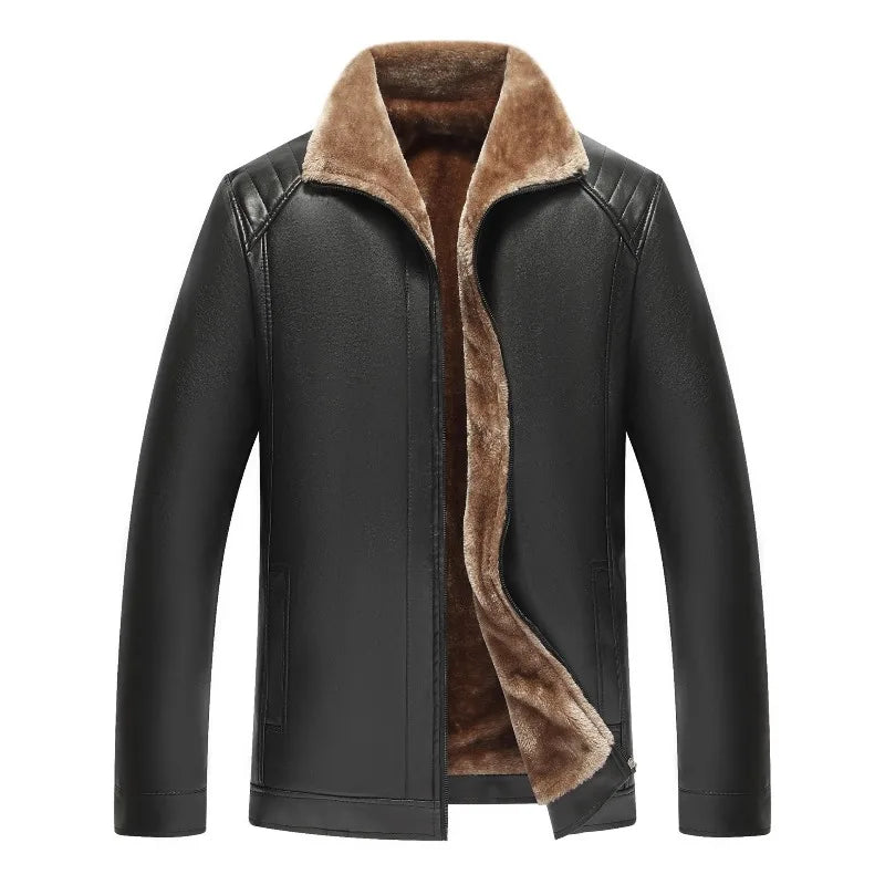 Blouson en Cuir Homme Hiver – Col Fourrure et Doublure Polaire