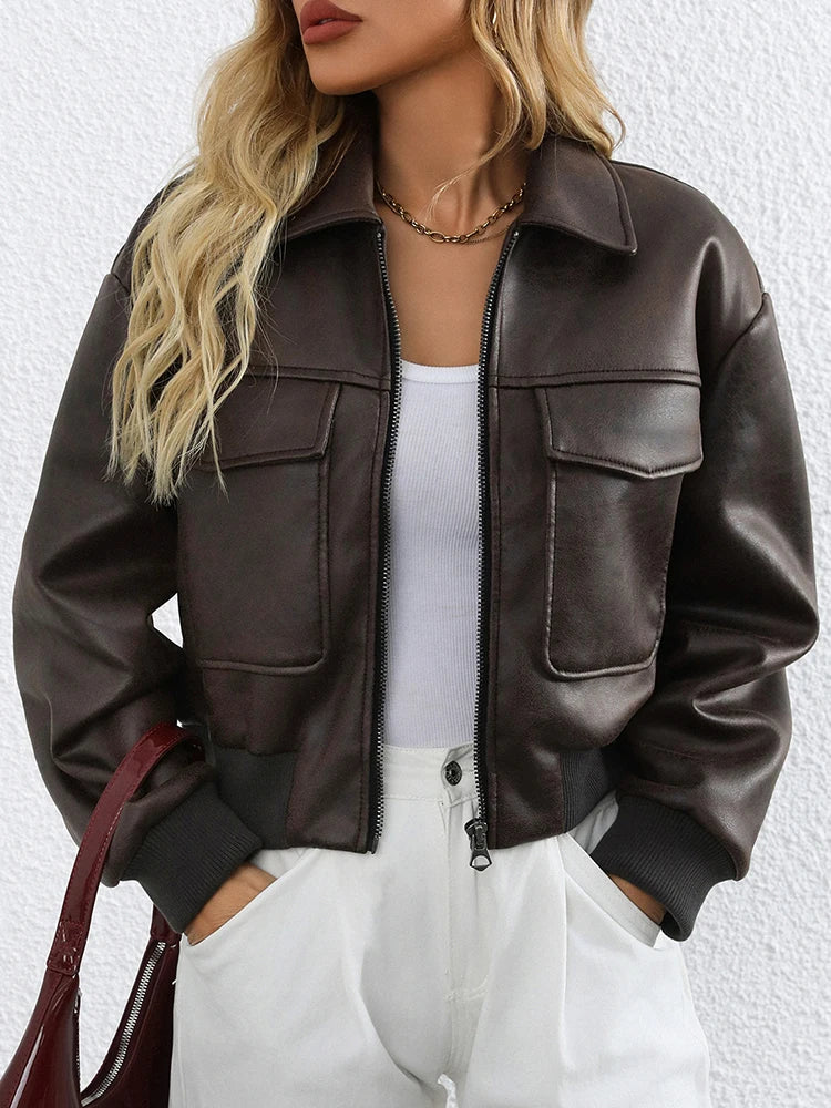 Veste en Cuir Vintage Zippée Femme – Streetwear Chic