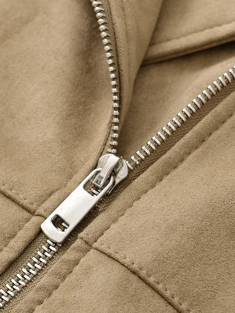 Veste Vintage en Similicuir à Fermeture Éclair pour Femme