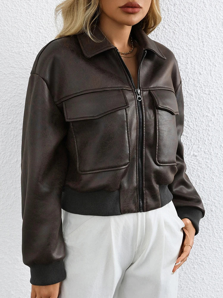 Veste en Cuir Vintage Zippée Femme – Streetwear Chic