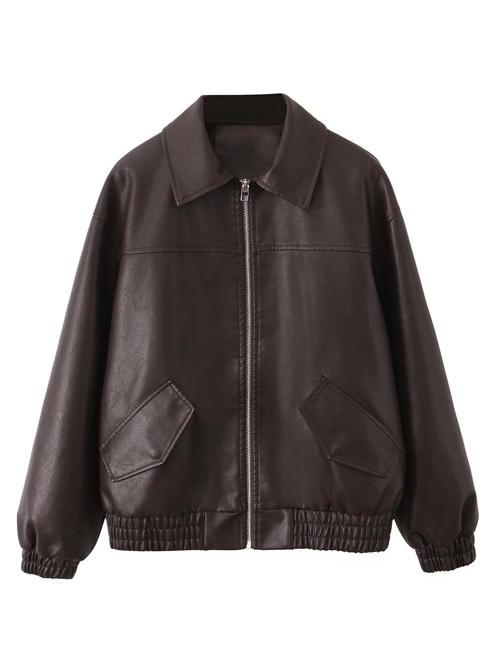 Veste en Simili Cuir Zippée Rétro Vintage pour Femme