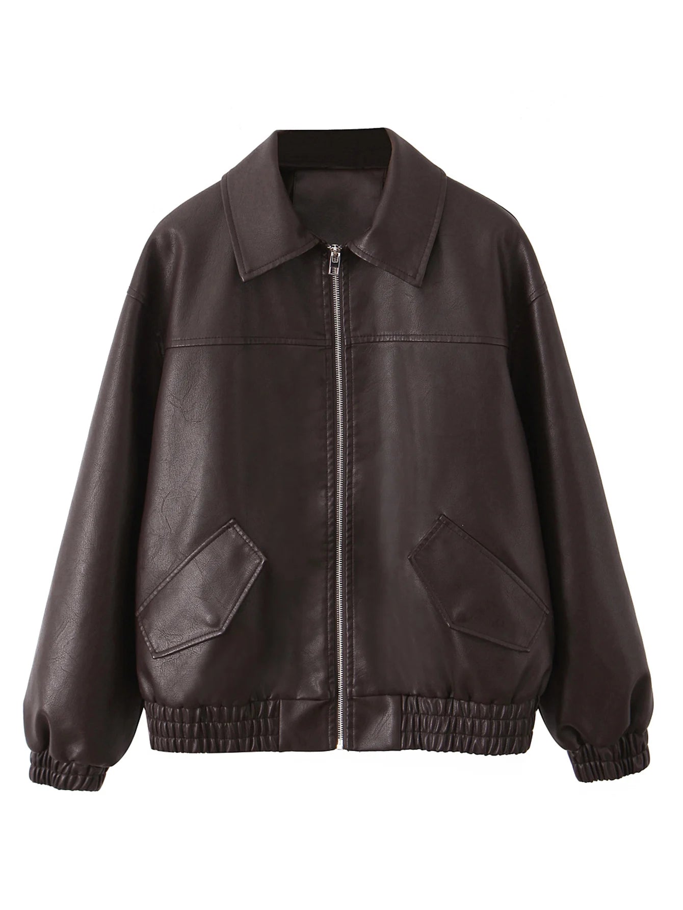 Veste en Simili Cuir Zippée Rétro Vintage pour Femme